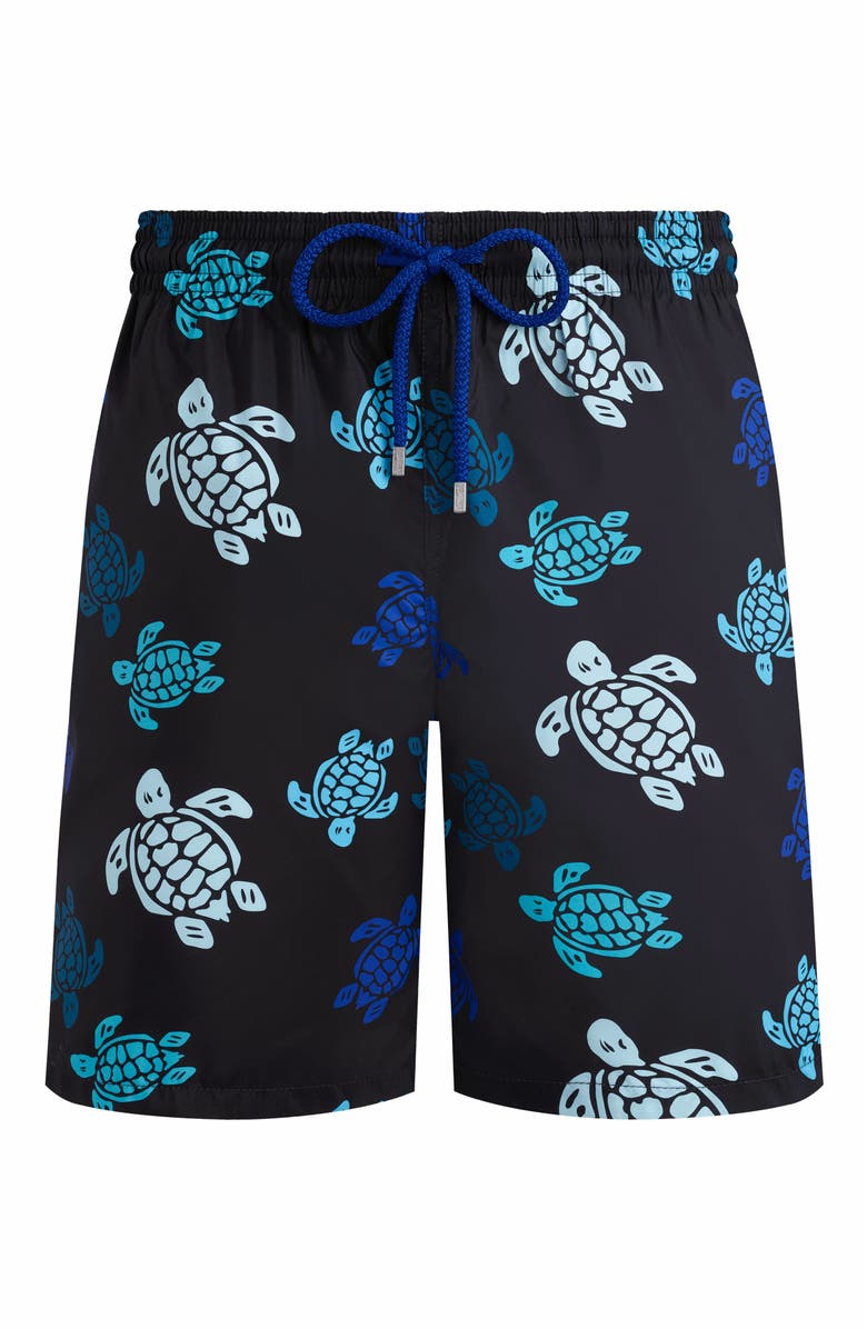 Vilebrequin Men's Multicolor Tortues Ultra-Light and Packable Swim Trunks, Alternate, color, Noir