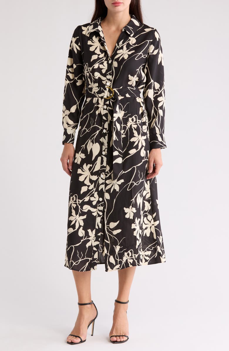 Ellen Tracy Floral Long Sleeve Maxi Shirtdress, Main, color,