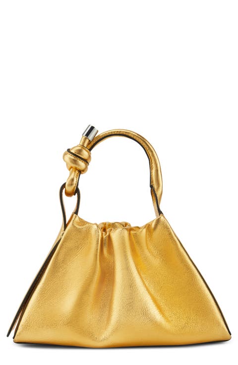 Mini Tina Ruched Metallic Leather Baguette Top Handle Bag