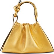 behno Mini Tina Ruched Metallic Leather Baguette Top Handle Bag