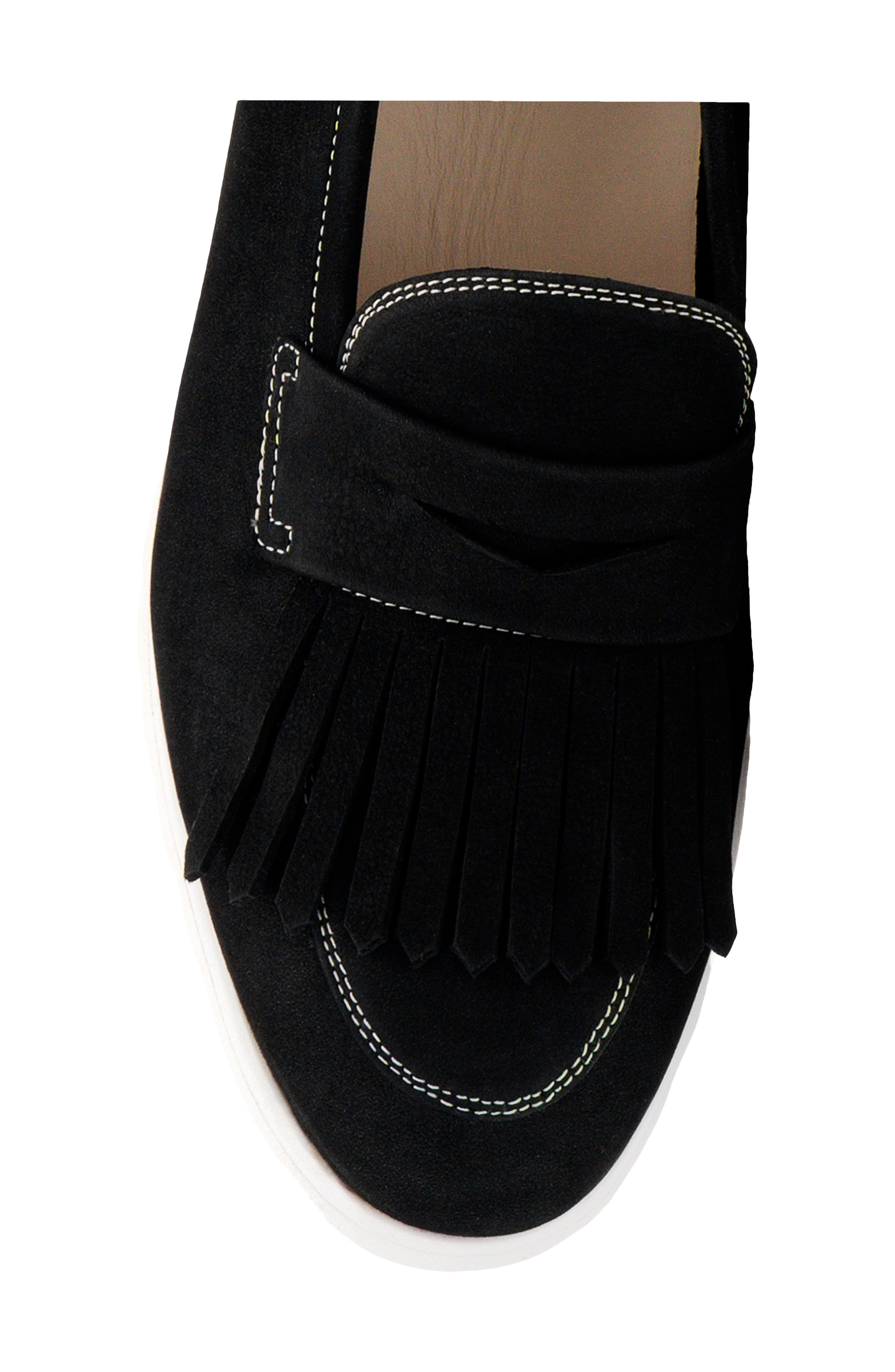 Amalfi by Rangoni Elemento Fringe Penny Loafer, Alternate, color, Nero Long Beach