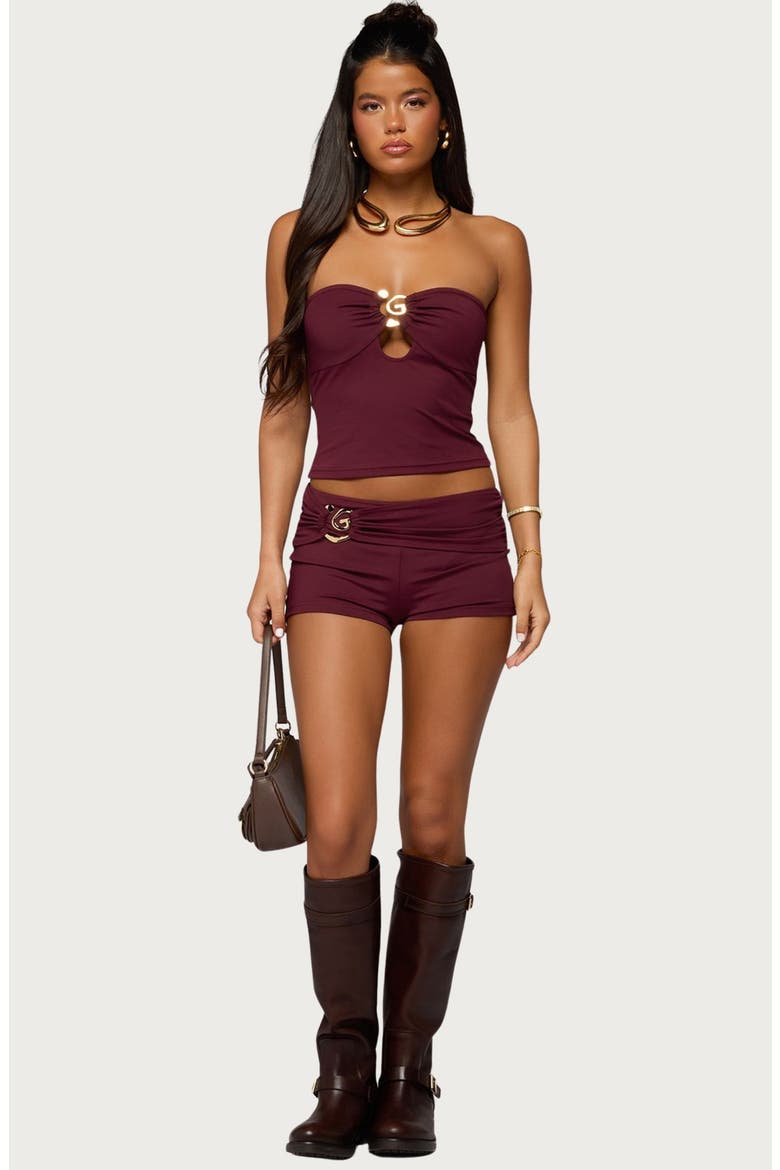 Rusana Swirl Cutout Strapless Top, Alternate, color, BURGUNDY