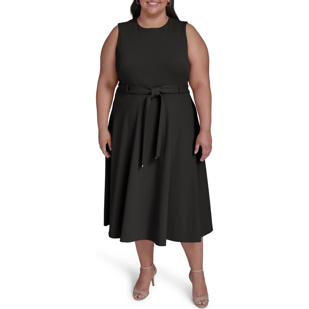 Shop Calvin Klein Tie Scuba Crepe Midi Dress In Black