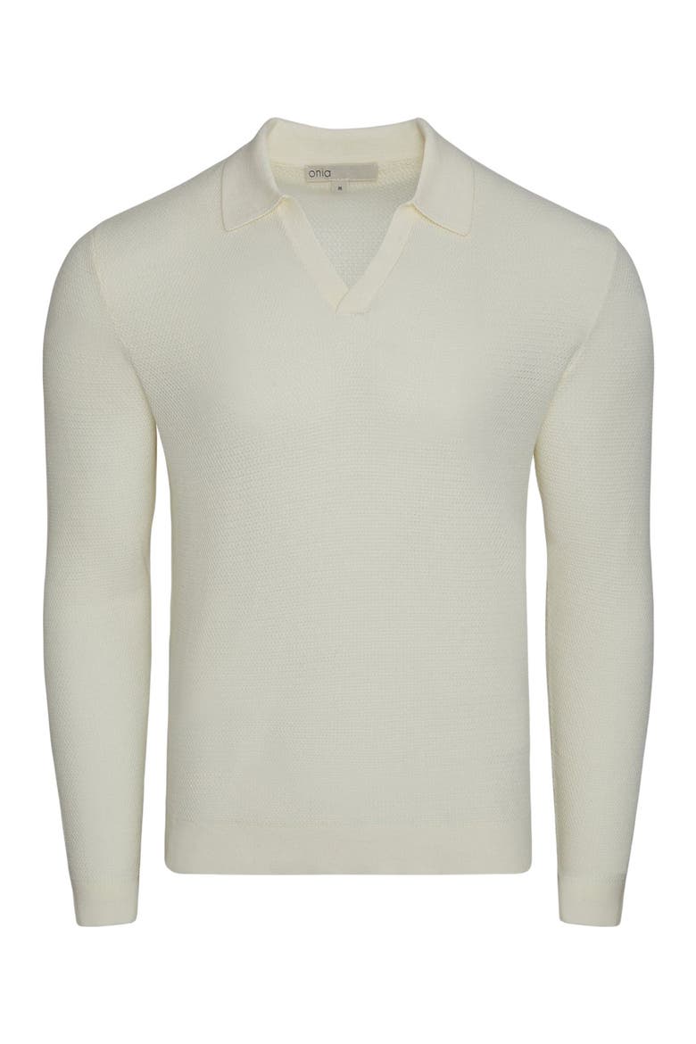 Cotton Textured Long Sleeve Johnny Polo, Alternate, color, EGRET