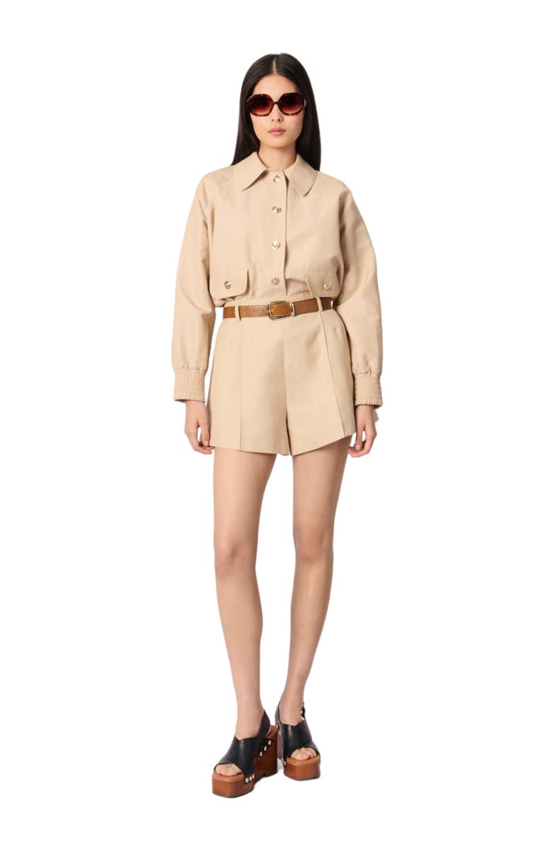 maje Linen and cotton shorts with darts, Alternate, color,