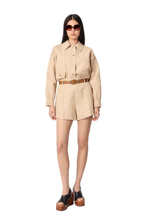 Maje Linen And Cotton Shorts With Darts In Beige