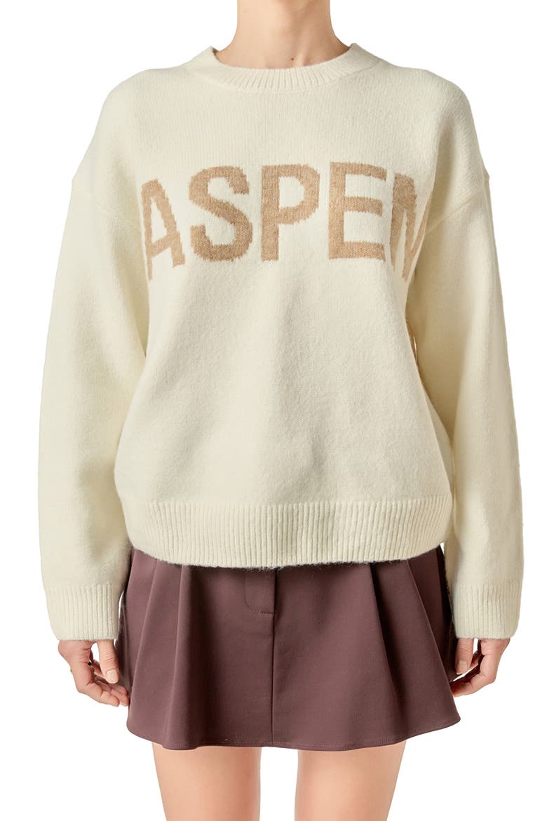 Lettering Sweater, Alternate, color, WHITE/ TAN