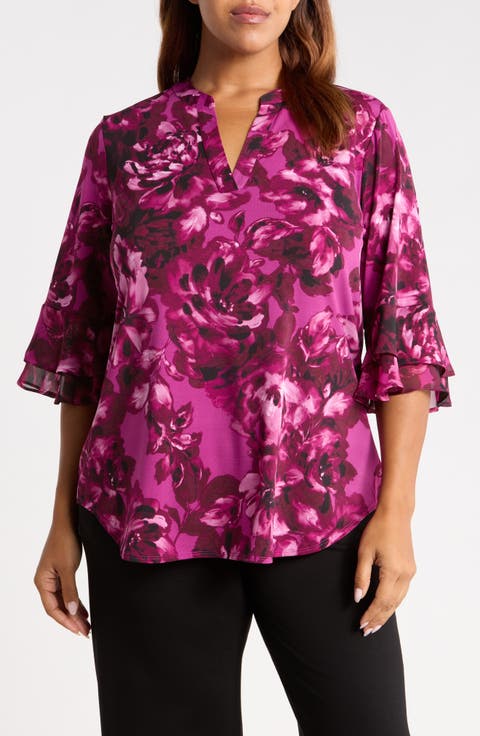 Floral Print Ruffle Sleeve Top
