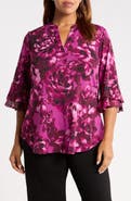 KASPER Floral Print Ruffle Sleeve Top