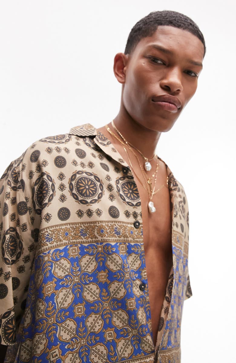 Topman Bandana Border Short Sleeve Button-Up Shirt, Alternate, color, 