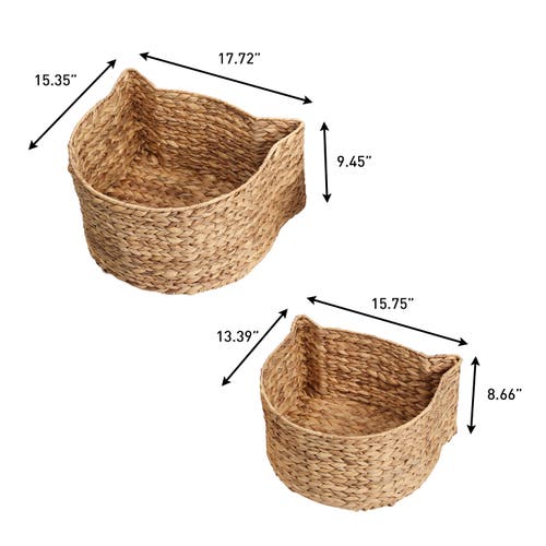 The Licker Store Felix Cat-shaped Hand Woven Water Hyacinth Nesting Pet Toy Organizer Baskets In Brown