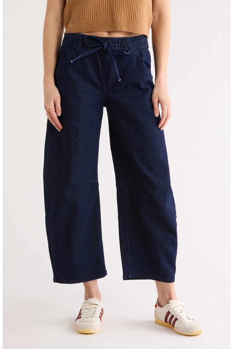 Drawstring Barrel Leg Jeans, Main, color, DARK WASH