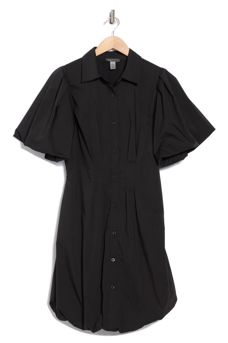 Puff Sleeve Bubble Hem Shirtdress, Alternate, color, BLACK