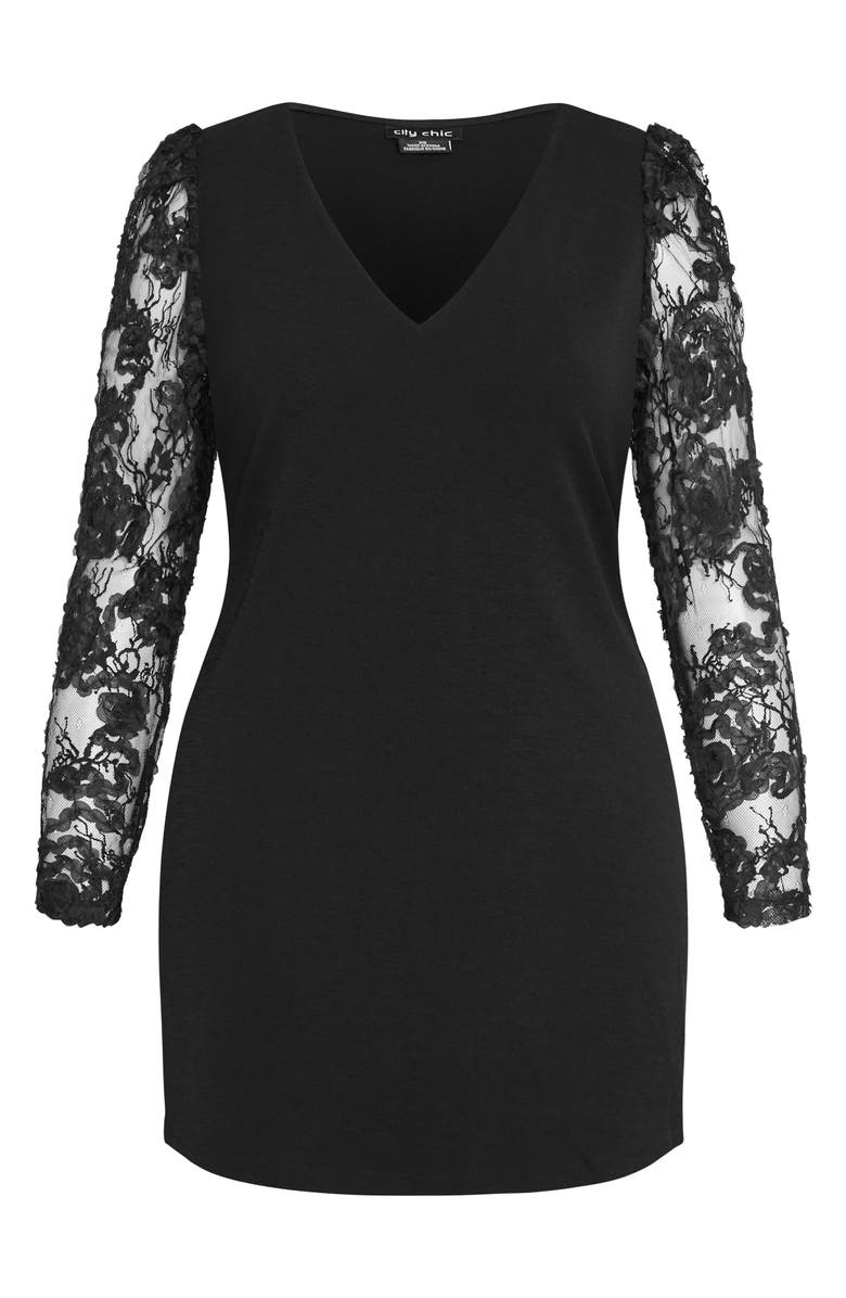 City Chic Keyla Sheer Long Sleeve Ponte Shift Minidress, Alternate, color, 