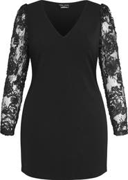 City Chic Keyla Sheer Long Sleeve Ponte Shift Minidress