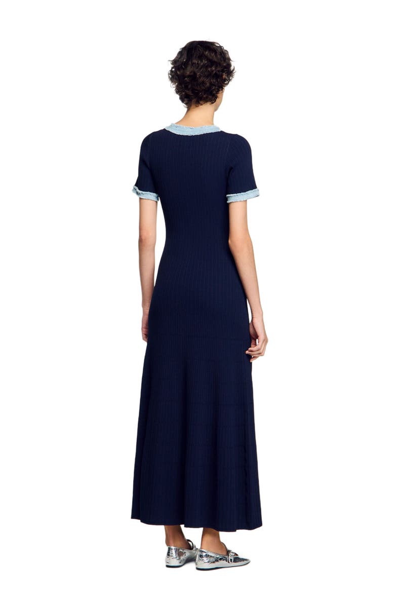SANDRO Knit and denim midi dress, Alternate, color, 