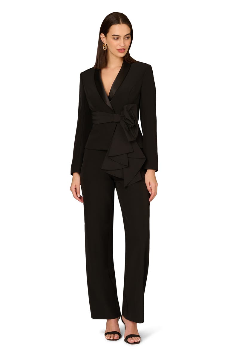 Aidan Mattox by Adrianna Papell Bow Long Sleeve Stretch Crepe Jumpsuit, Alternate, color, 