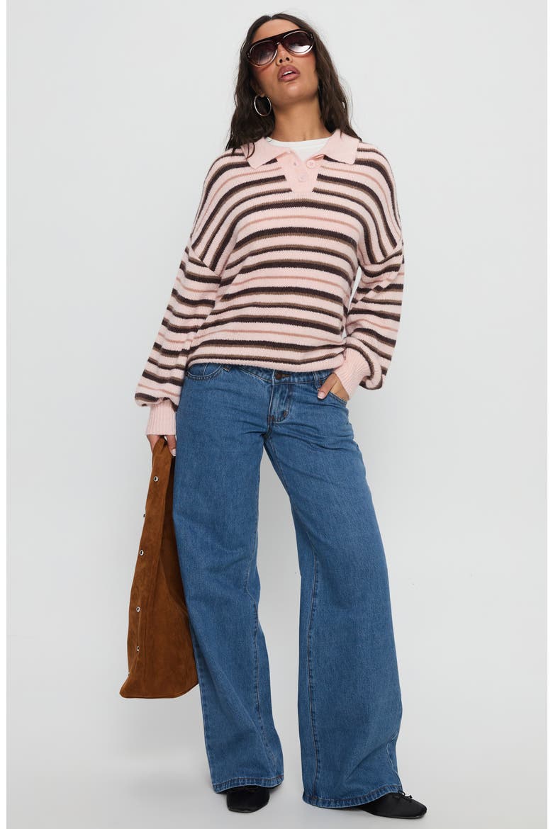 Jeanny Collared Stripe Sweater, Alternate, color, BROWN / PINK STRIPE