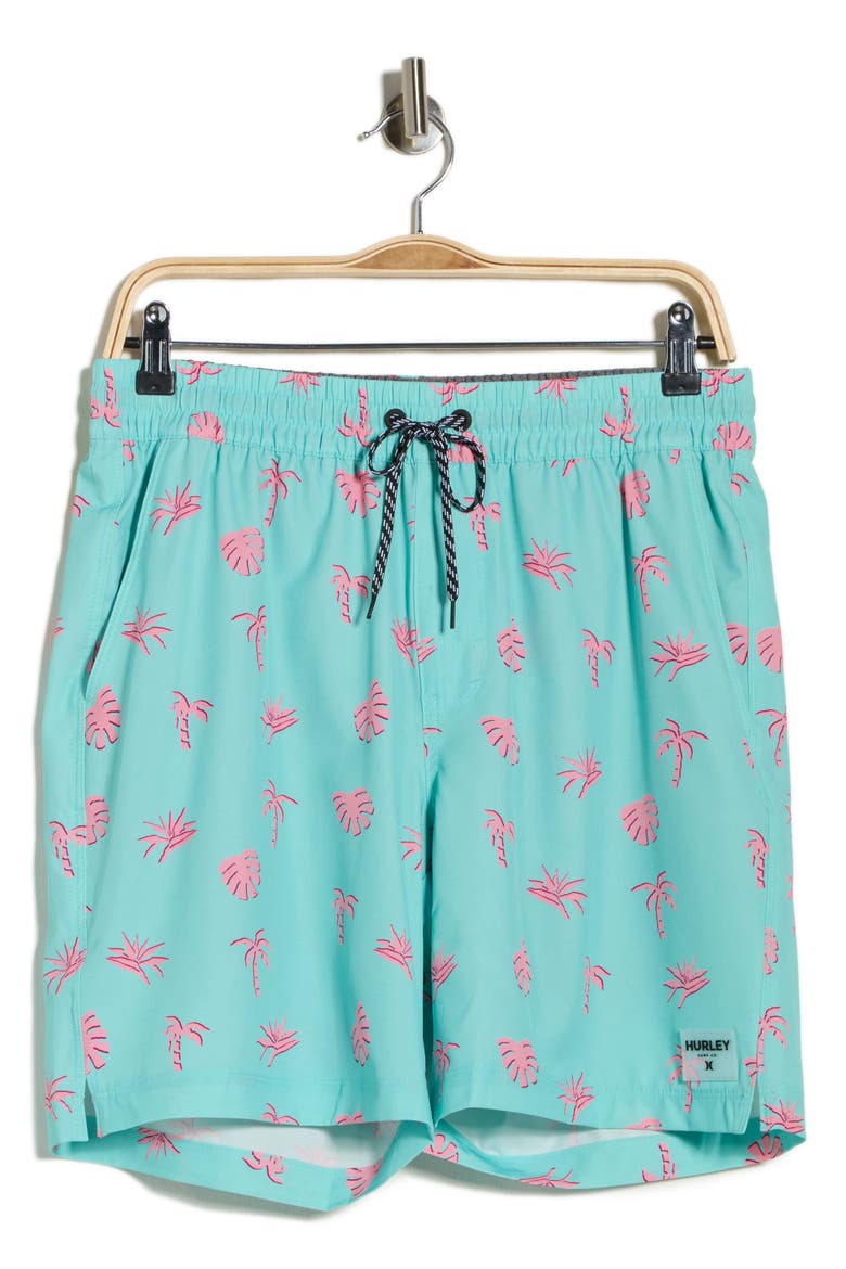 Monstera Volley Swim Shorts, Alternate, color, ILLUSION GREEN