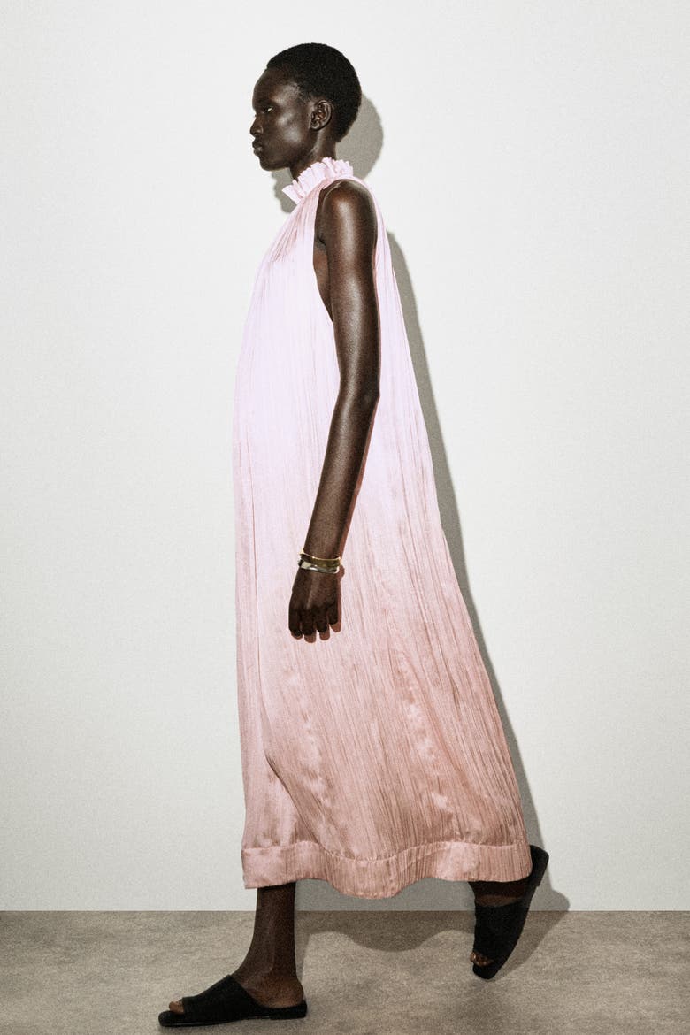 Crinkled-satin Midi Dress, Alternate, color, LIGHT PINK