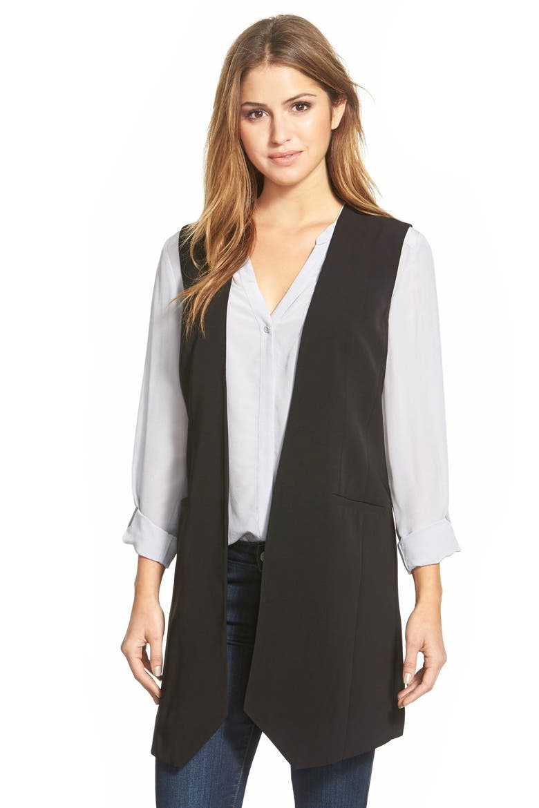 Long Collarless Vest, Main, color, BLACK