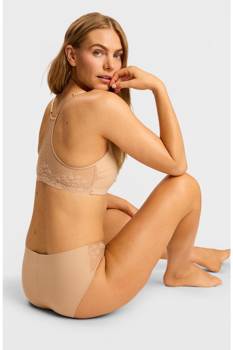Double Take Racerback Microfiber & Lace Bra, Alternate, color, BEIGE