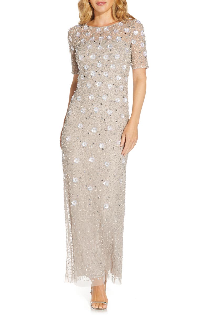 Adrianna Papell Beaded Evening Gown, Main, color, Marble
