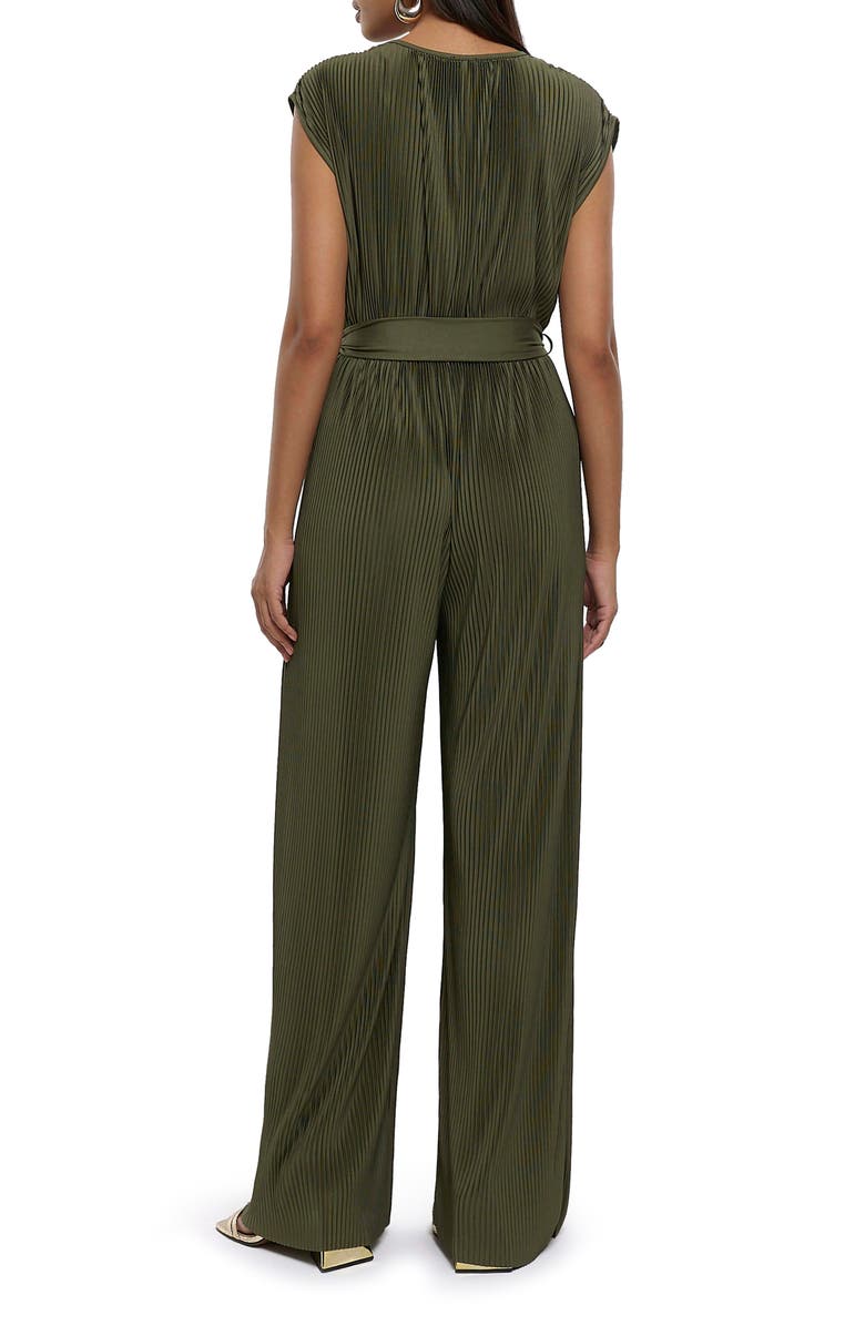 River Island Plissé Surplice Wide Leg Jumpsuit, Alternate, color, 