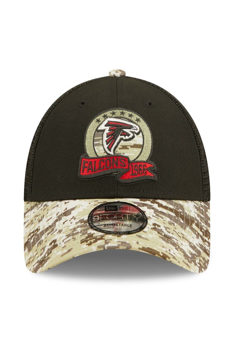 New Era Men's New Era Black/Camo Atlanta Falcons 2022 Salute To Service 9FORTY Snapback Trucker Hat, Alternate, color, 