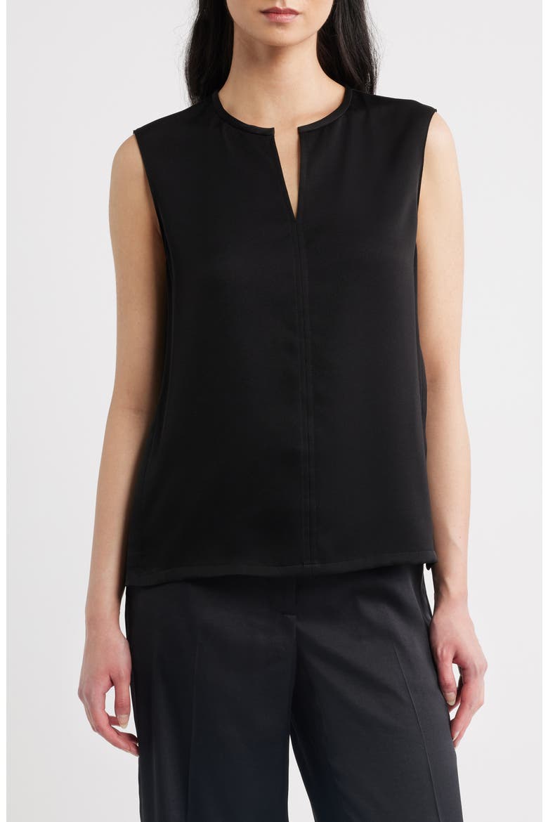 Split Neck Satin Tank, Main, color, BLACK