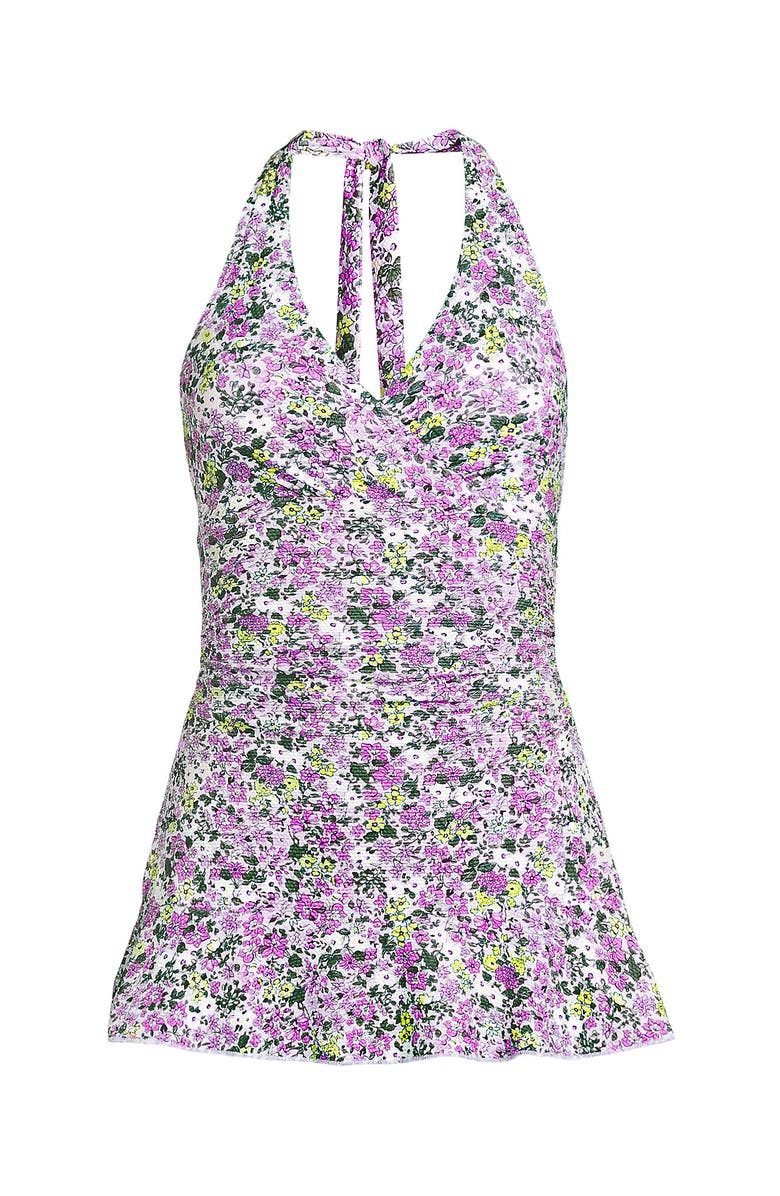 Lands' End Pique Halter Ruffle Hem Mini Swim Dress Swimsuit, Alternate, color,
