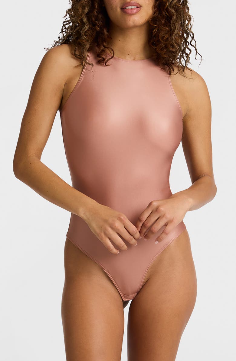 Commando Matte Metallic Bodysuit, Main, color, Dsr-Desert Rose