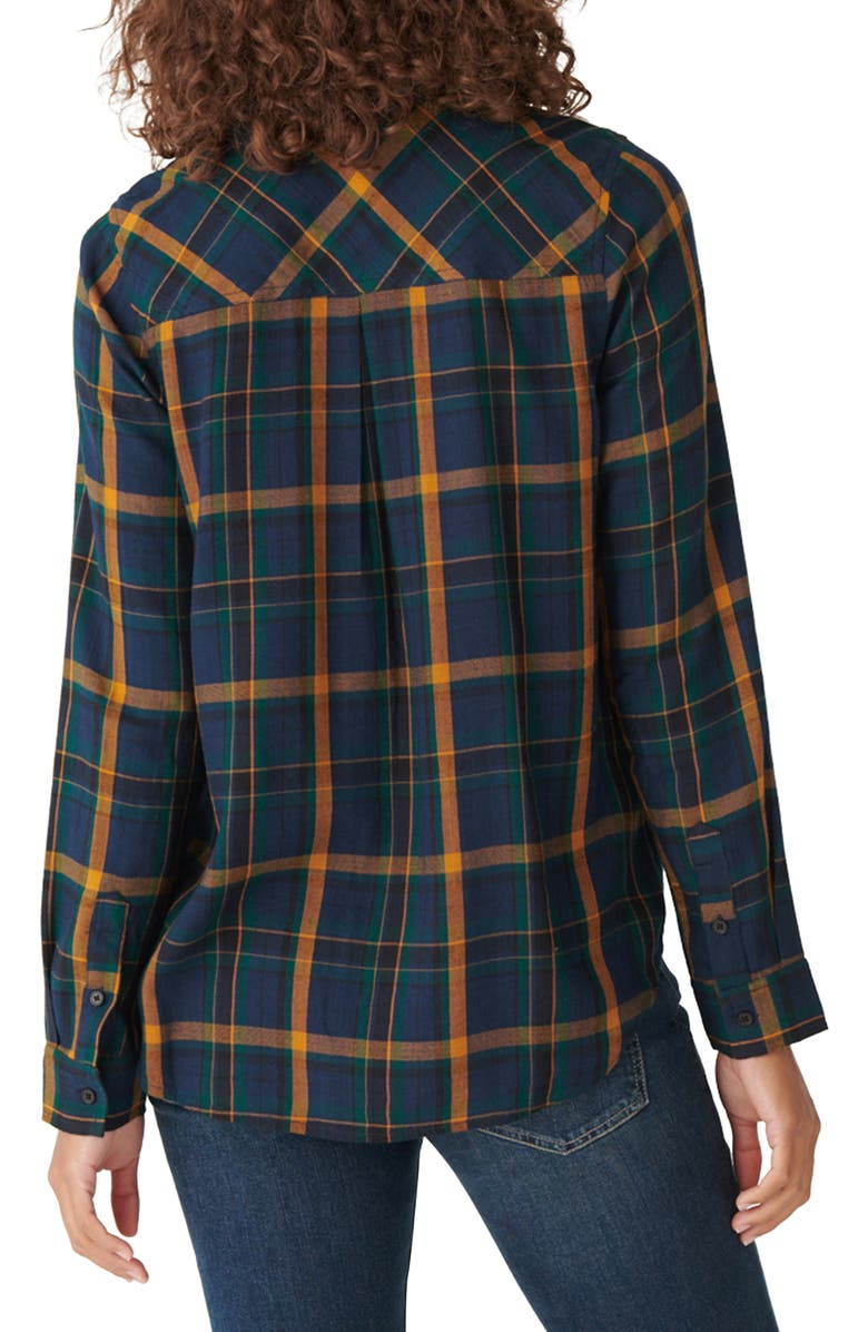 Lucky Brand Plaid Cotton Blend Flannel Button Up Shirt, Alternate, color, Navy/ Green