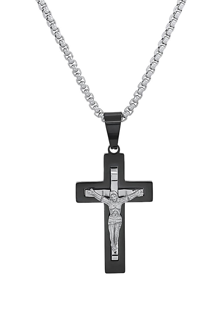 Men's Two-Tone Cross Pendant Necklace, Alternate, color, SILVER/ BLACK