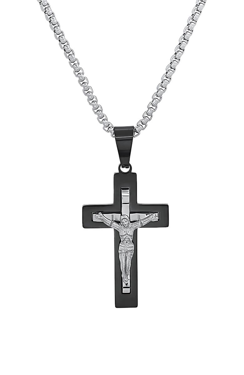HMY JEWELRY Men's Two-Tone Cross Pendant Necklace, Alternate, color, 