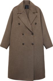 MANGO Picarol Double Breasted Wool Blend Coat