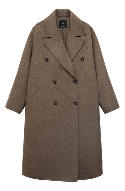 Mango Picarol Double Breasted Wool Blend Coat In Brown