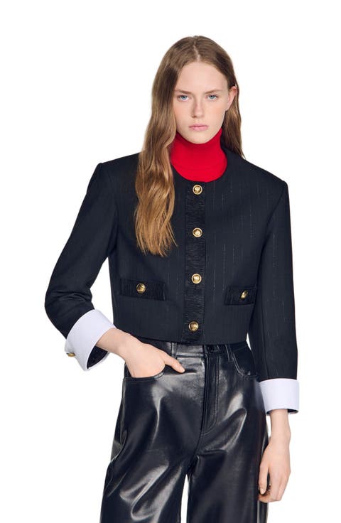 Cropped striped wool jacket