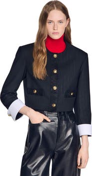 SANDRO Cropped striped wool jacket