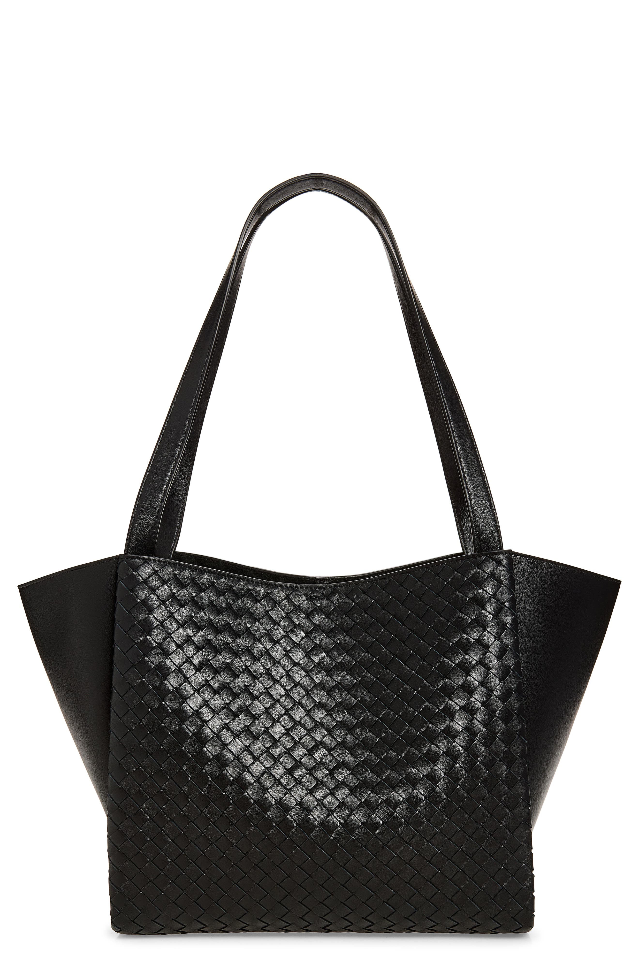 Corso Intrecciato Leather Tote, Main, color, 1007 BLACK-BRASS VIBRATO