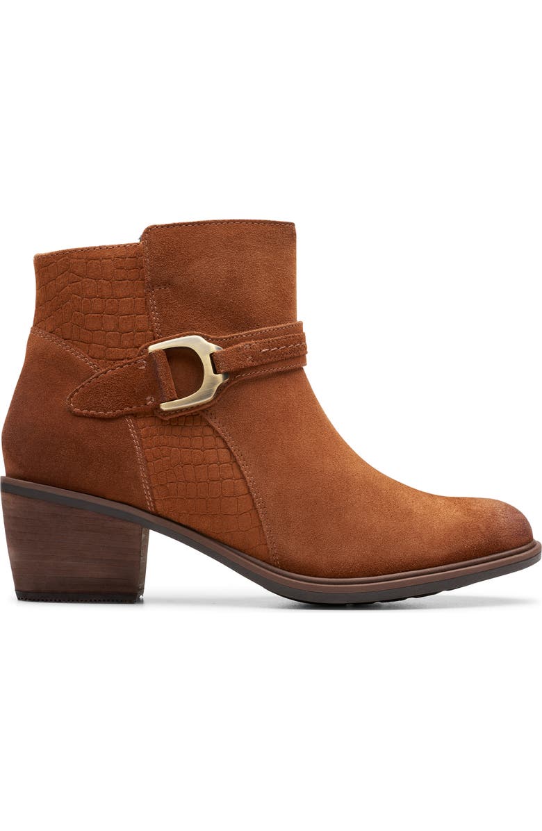 Clarks<sup>®</sup> Neva Buckle Bootie, Alternate, color, Dark Tan Suede