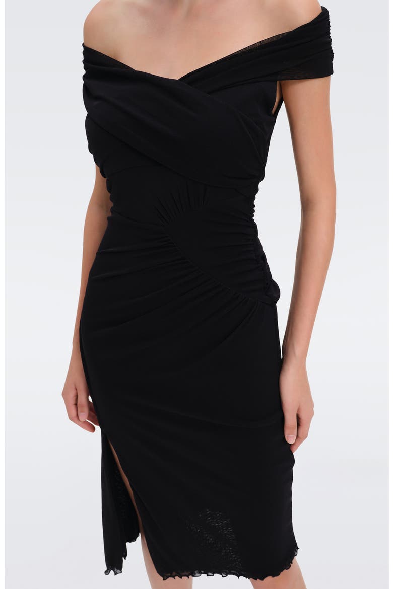 Lovinia Off the Shoulder Mesh Dress, Alternate, color, BLACK