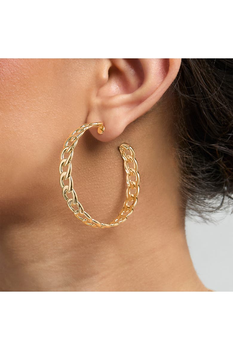 3-Piece Hoop and Chain Hoop Earring Set in Gold-Tone, Alternate, color, Gold