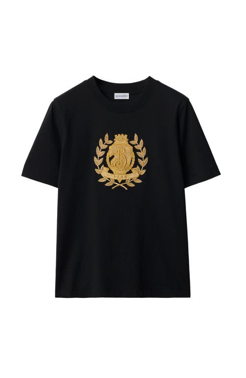 Burberry Embroidered Crest T-shirt In Black