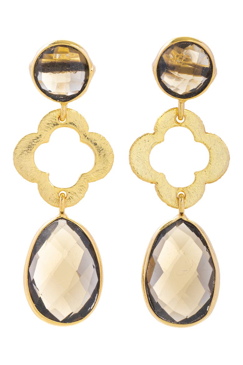 Quatrefoil Stone Drop Earrings, Main, color, BROWN