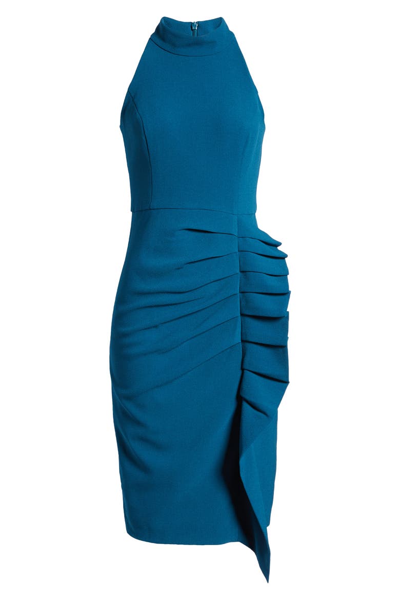Sleeveless Pleat Ruffle Sheath Dress, Alternate, color, DARK TEAL