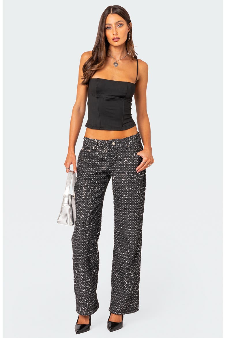 Nyah Sequin Low Rise Wide Leg Jeans, Alternate, color, BLACK