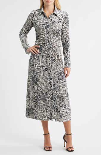 Julia Jordan Print Long Sleeve Velvet Midi Shirtdress