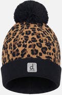Deux par Deux Leopard Knit Lined Hat with Pompom
