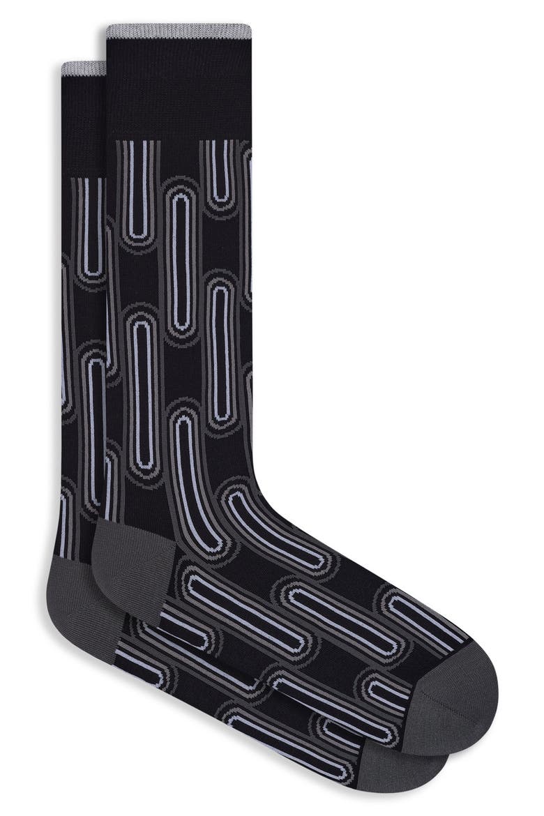 Link Pattern Mercerized Cotton Blend Dress Socks, Main, color, BLACK